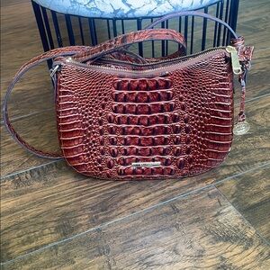 Brahmin Crocodile Brown and Gold Embossed Leather Handbag with Wallet